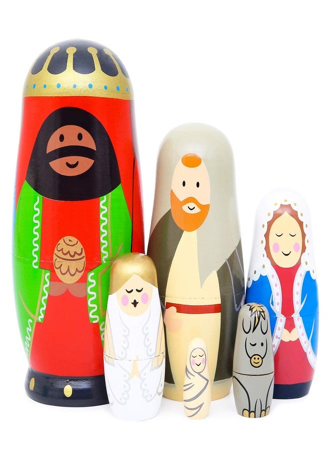 Moonmo - Nesting Doll Holy Family -The Nativity Family Wooden Nesting Dolls Matryoshka Nativity Figurines-Set of 5 Dolls (Brown) - Image 1